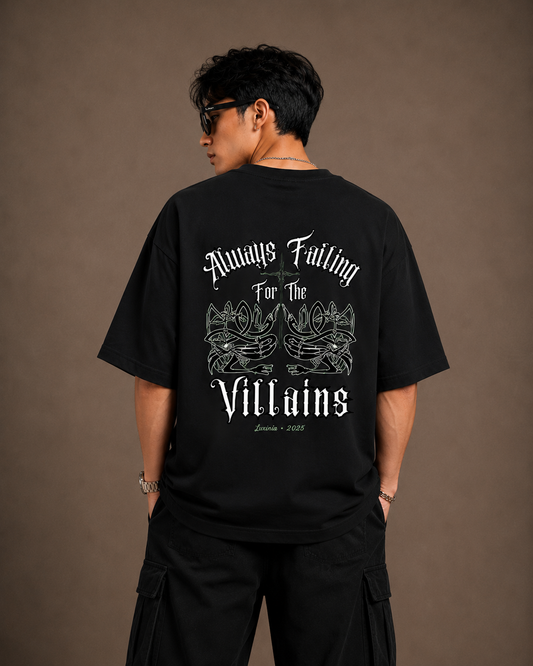 Always Falling for the Villains Black T-Shirt back