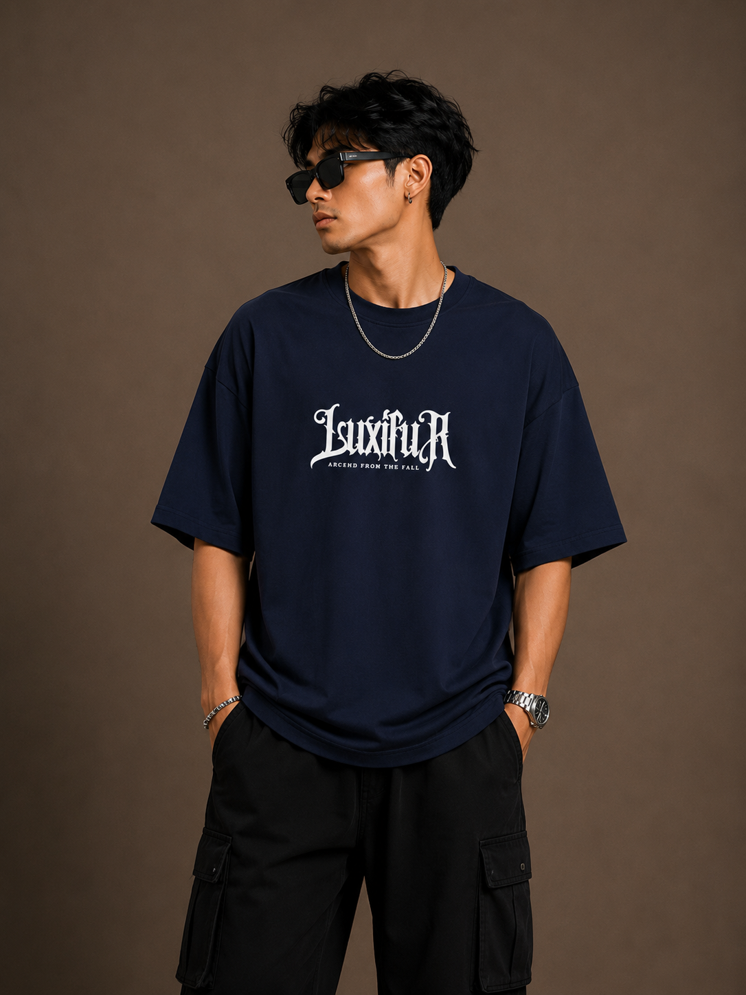Always Falling for the Villains navy blue t-shirt front