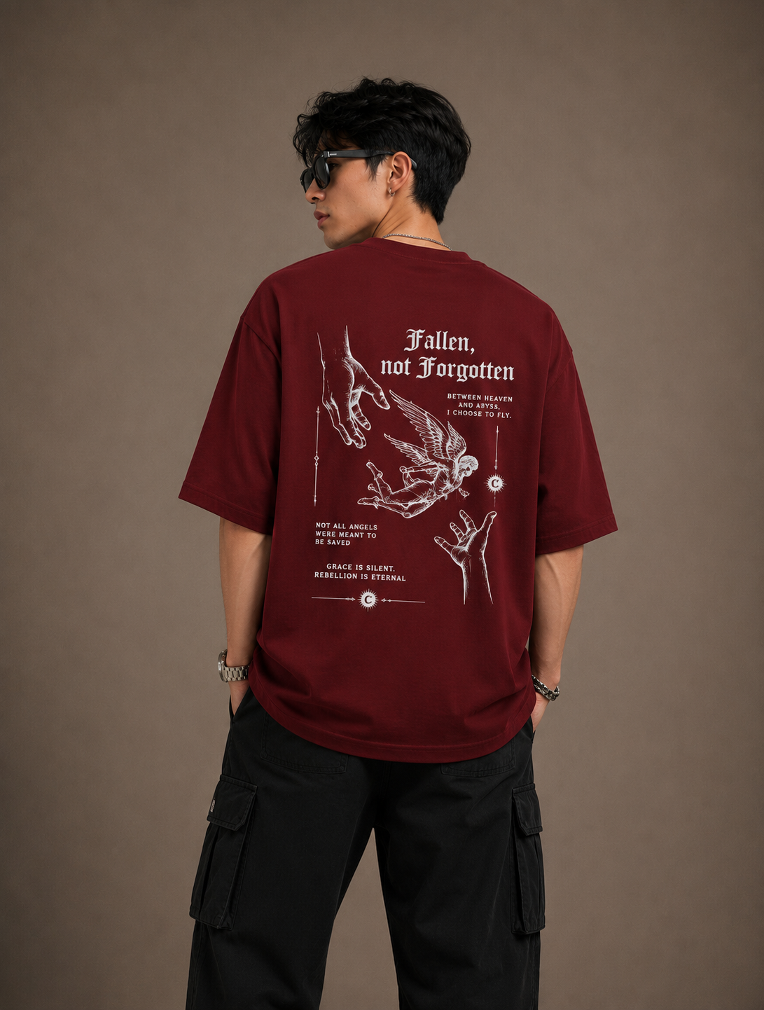 fallen not forgotten maroon t-shirt back